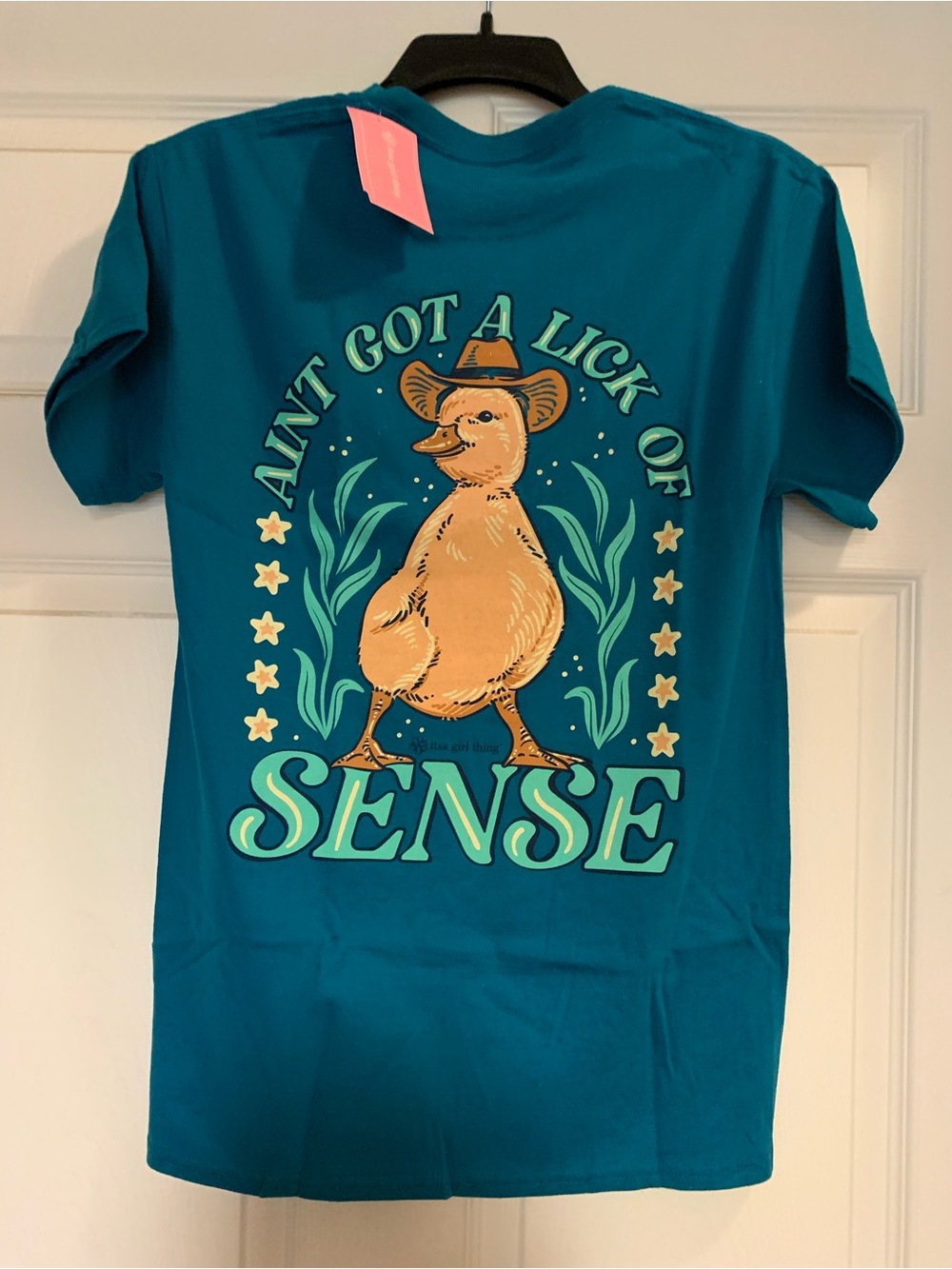 Teal Graphic Tee with Duck Design - Itsa Gurl Thing size small